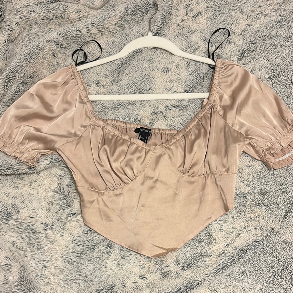 Forever 21 Pink Puff Sleeve Ruched Bodysuit